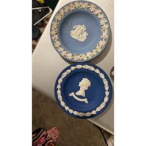 Wedgwood Blue Jasperware Small Decorative Plates Pair Classical Scenes